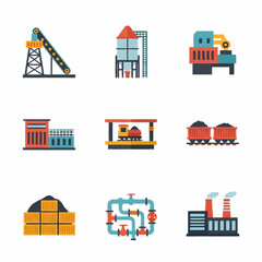 Fototapeta premium Industrial Icons Set Representing Various Industries and Processes.