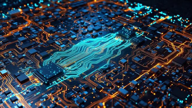 Circuit board with glowing pathways for educational projects and academic promotions