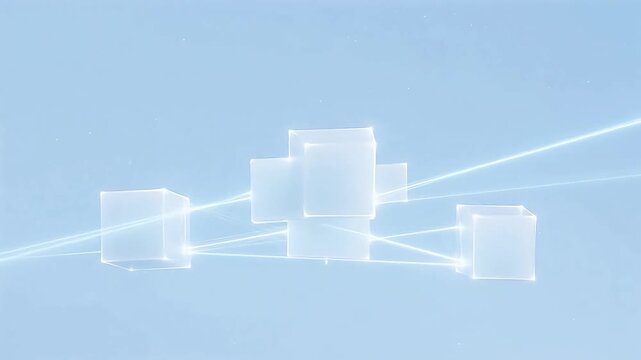 Abstract light cubes connected by beams symbolizing financial stability and economic growth