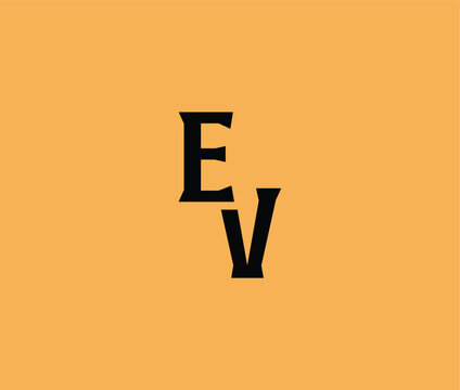A picture of a black isolated E and V fully visible centered on a plain orange background next to each other period