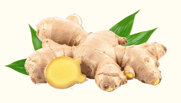 Fresh Ginger Root Isolated on White Background, Zingiber officinale Aromatic Spice Rhizome Concept