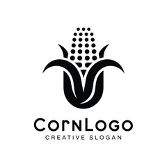 Stylized black and white corn logo with creative typography and slogan © firoj