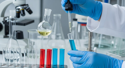 Fototapeta premium Laboratory Research Scientist Analyzes Liquid Sample in Test Tube