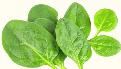 Fototapeta premium Fresh Green Spinach Leaves Isolated on White Background, Healthy Organic Vegetable Rich in Iron and Vitamins