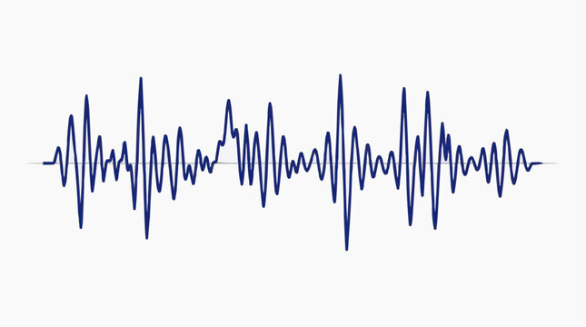 A blue waveform vector graphic on a white background representing sound or signal