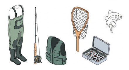 Fly Fishing Gear and Equipment for Anglers. © ratih