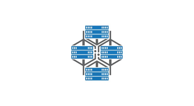 Abstract Data Center Logo Depicting Network Servers Integrated In A Connected System