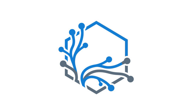 Abstract Digital Network Logo within a Hexagon for Technology and Innovation Branding
