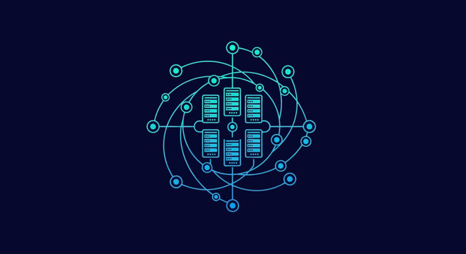 Abstract Digital Network Of Servers and Data, Computing Grid, Information Tech System