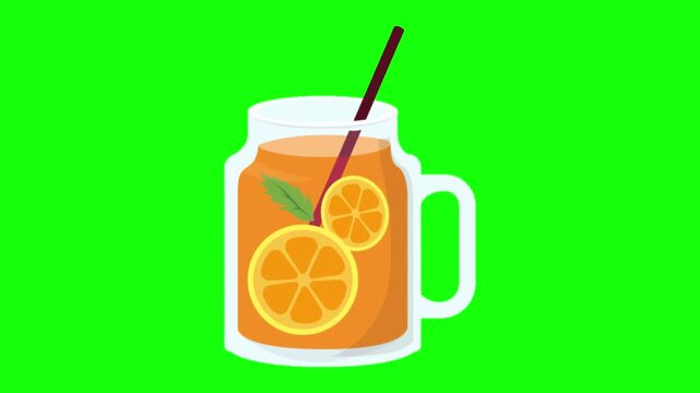 Orange Juice Mason Jar Animation on Green Screen Background