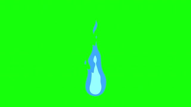 2D Cartoon Blue Flame Animation on Green Screen