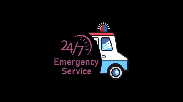 Emergency Ambulance 24/7 Service Animation with Flashing Light and Glow Effect