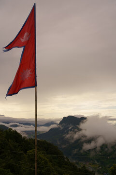 Napali landscape with Nepal flag