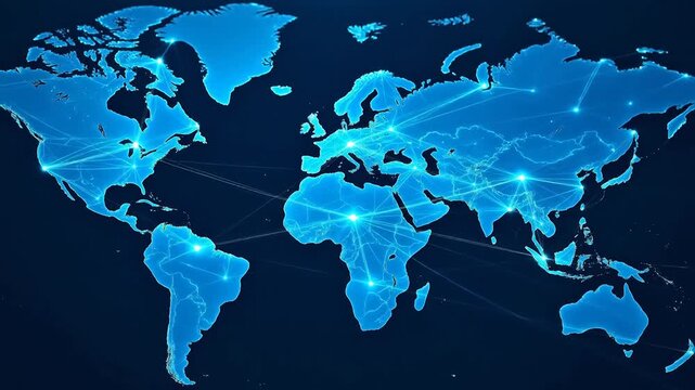 Blue world map with network connections symbolizing luxury, elegance, and premium quality