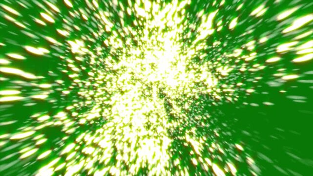 Anime particle impact explosion animation, white spark energy particles and glowing dust bursting softly into light, Shockwave particles Explosions gold light on green screen for games and anime, 4K