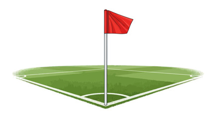 Soccer corner kick with red flag on green field © Vertu