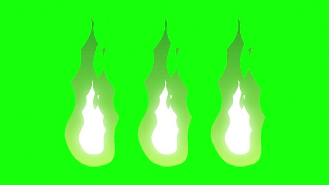 Cartoon Style White Fire Flames Animation on Green Screen