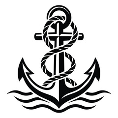 Anchor with rope wrapped around it and stylized waves © Dulal DesignX