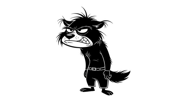 Grumpy cartoon cat with spiky fur, isolated on a transparent background