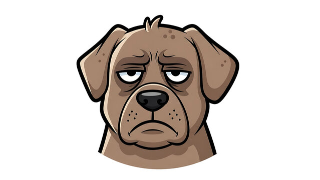 Grumpy cartoon dog with big eyes, isolated on a transparent background