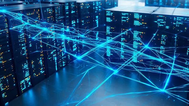 Server room with network connections symbolizing innovation and digital transformation