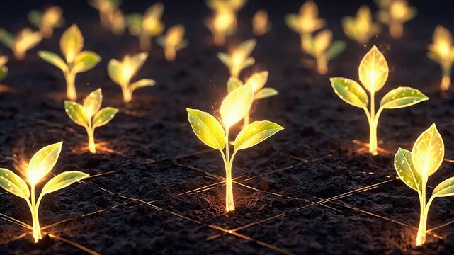 Young plants growing in soil for educational projects and academic promotions