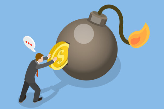 3D Isometric Flat Vector Illustration of Debt Bomb, Paying Off Financial Obligations