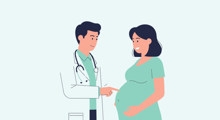 Fototapeta premium Doctor Examining Pregnant Woman's Belly, Healthcare Consultation