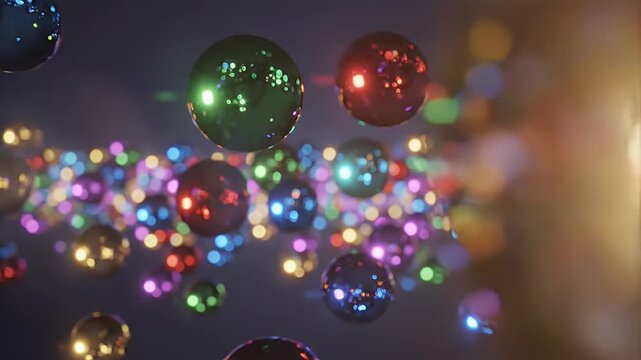 Abstract Spheres Background - This video features a collection of glossy, reflective spheres in various sizes and colors against a dark background.