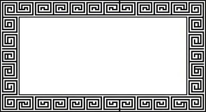 Black and White Greek Key Meander Frame Border Geometric Pattern