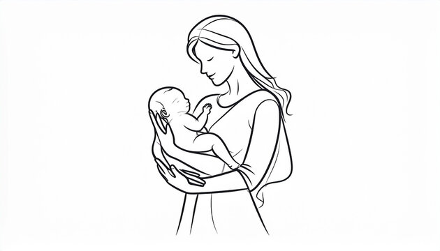 Mother holding a newborn baby in her arms, a tender moment of love and care illustration