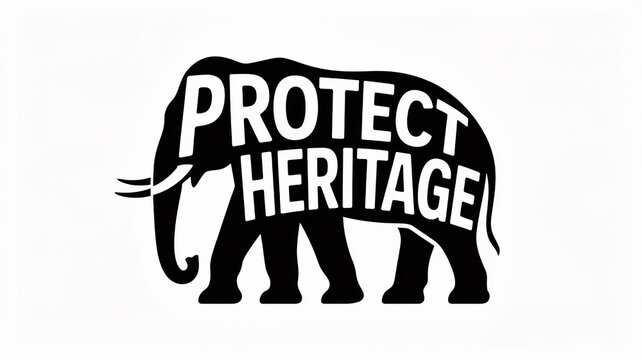 Powerful graphic of an elephant conveying 'PROTECT HERITAGE', symbolizing environmental advocacy and the importance of safeguarding history