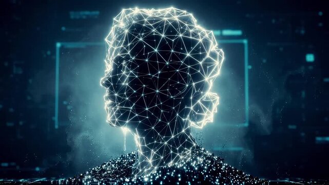 Digital human head with network connections symbolizing growth and future success