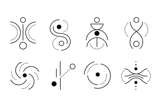 Alchemical symbols and diagrams representing elemental interactions and transformations