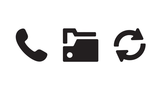 Communication Icons Set Phone Folder Refresh Symbols for Data Transfer, File Management and Business Interface Design