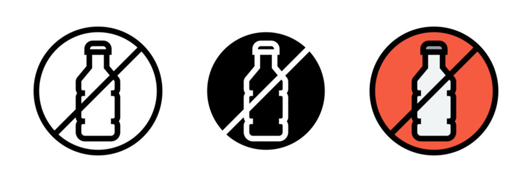 Conjunto de iconos de prohibici&oacute;n de pl&aacute;stico. Restricci&oacute;n ambiental, consumo responsable, reducci&oacute;n de residuos, contaminaci&oacute;n evitada, cuidado ecol&oacute;gico. Ilustraci&oacute;n vectorial