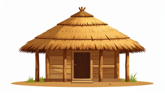 A quaint, traditional thatched-roof hut standing proudly on a dry, sandy ground