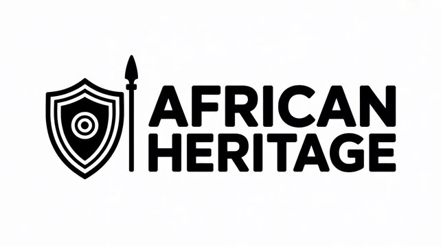 Vector emblem design representing African heritage with a traditional shield and spear, symbolizing cultural identity and historical legacy