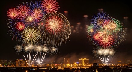 Obraz premium Spectacular fireworks display illuminates the night sky with vibrant colors and brilliant explosions