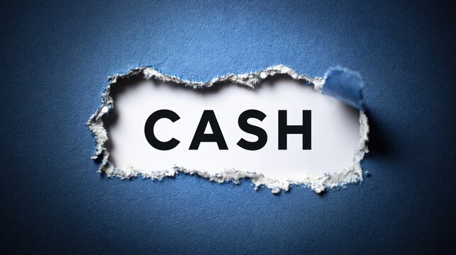 Cash Word for Money and Finance Concept on a Torn Paper Background.