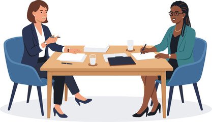 Obraz premium Two Businesswomen Discussing Documents During Interview