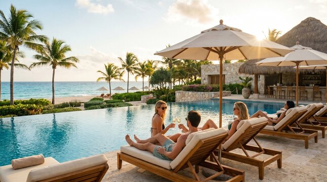 Luxury Tropical Resort Escape with Infinity Pool and Ocean View at Sunset