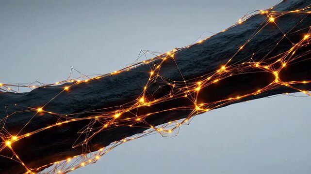 Network of glowing lights on dark surface emphasizing industrial strength and manufacturing