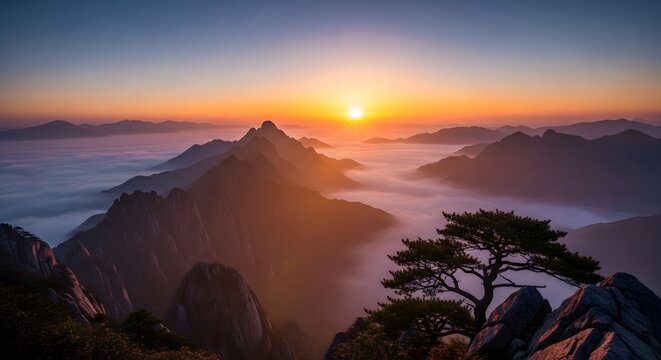 Huangshan mountain sunrise a breathtaking view above the clouds in anhui province china
