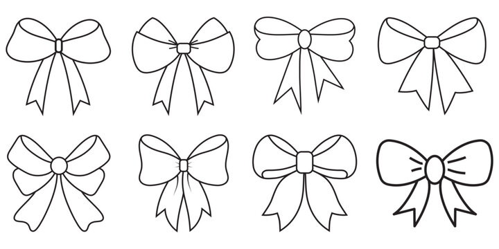 Ribbon Bow Line Art Stylish Linear Sketch