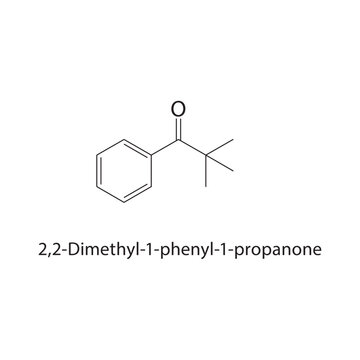 2,2-Dimethyl-1-phenyl-1 propanone skeletal structure. ketone compound schematic illustration. Simple diagram, chemical formula.