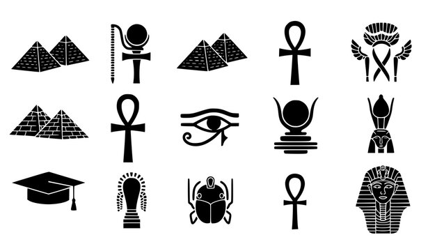 Egyptian symbol vector set black silhouette hieroglyph pyramid eye horus