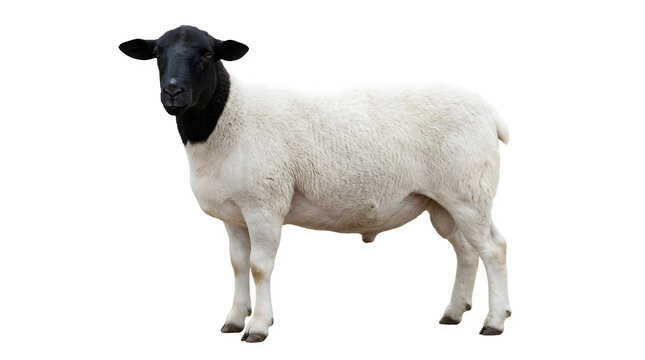Dorper mutton sheep standing, isolated on a transparent background