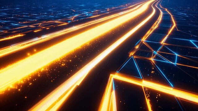 Abstract glowing light trails on digital grid symbolizing luxury, elegance, and premium quality