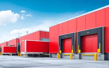 Fototapeta premium Bright Red Industrial Storage Buildings with Insulated Features
